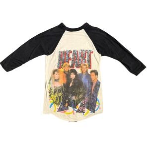 Vintage 1985 Heart Summer Tour Raglan T-Shirt 3/4 Sleeve Black White Small USA